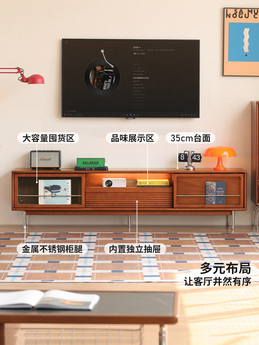 实木电视柜客厅包豪斯移门收纳储物柜中古风高脚地柜